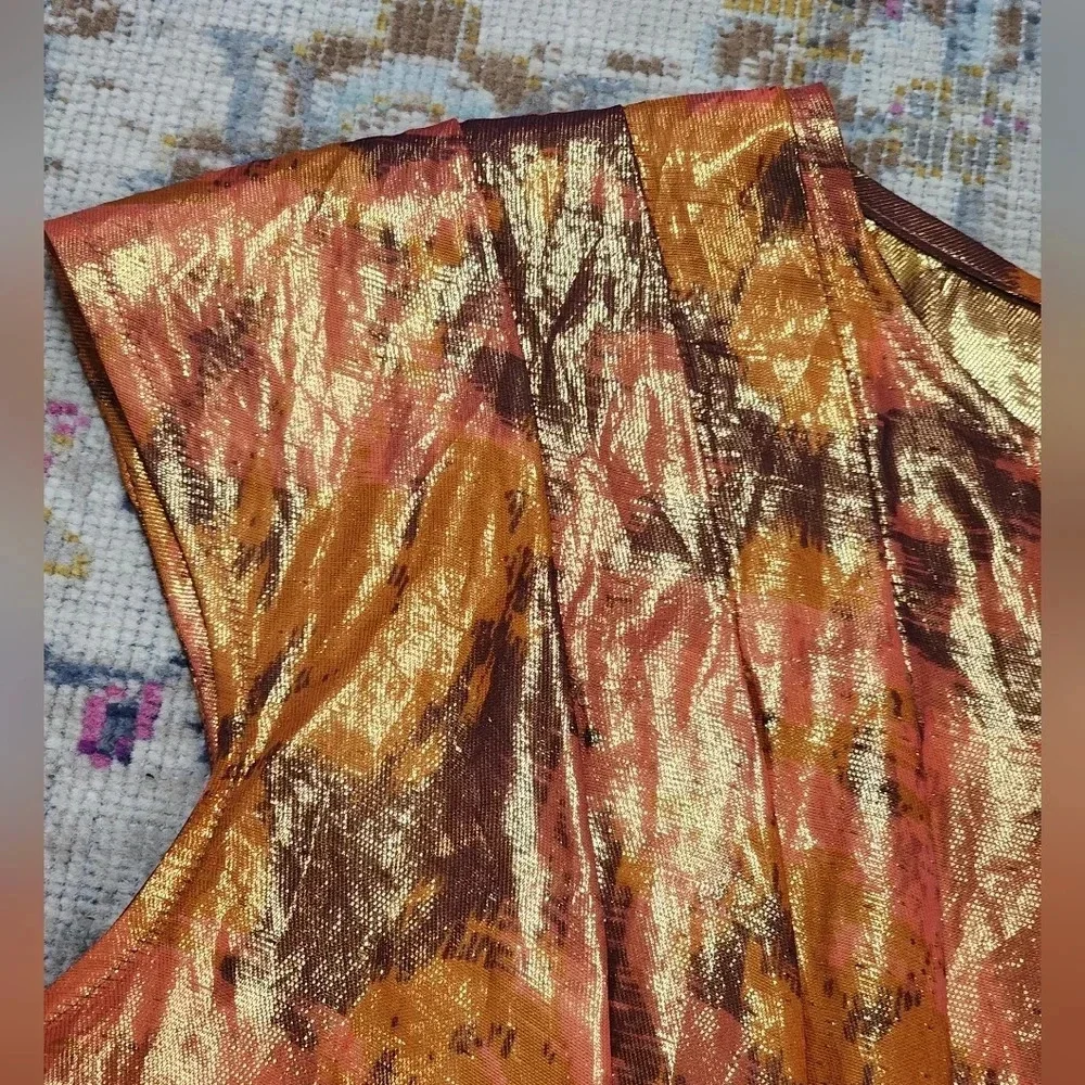 ETRO Womens Metallic Iridescent Golden Cap Sleeve Italian Lightweight Blouse Sm - Picture 10 of 12